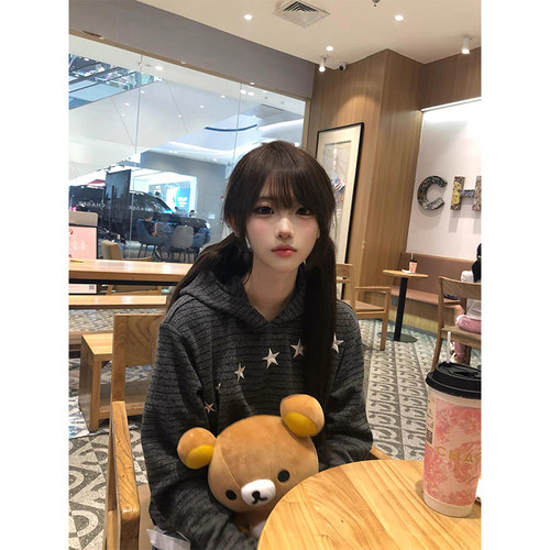 星星条纹流星连帽卫衣女春秋慵懒