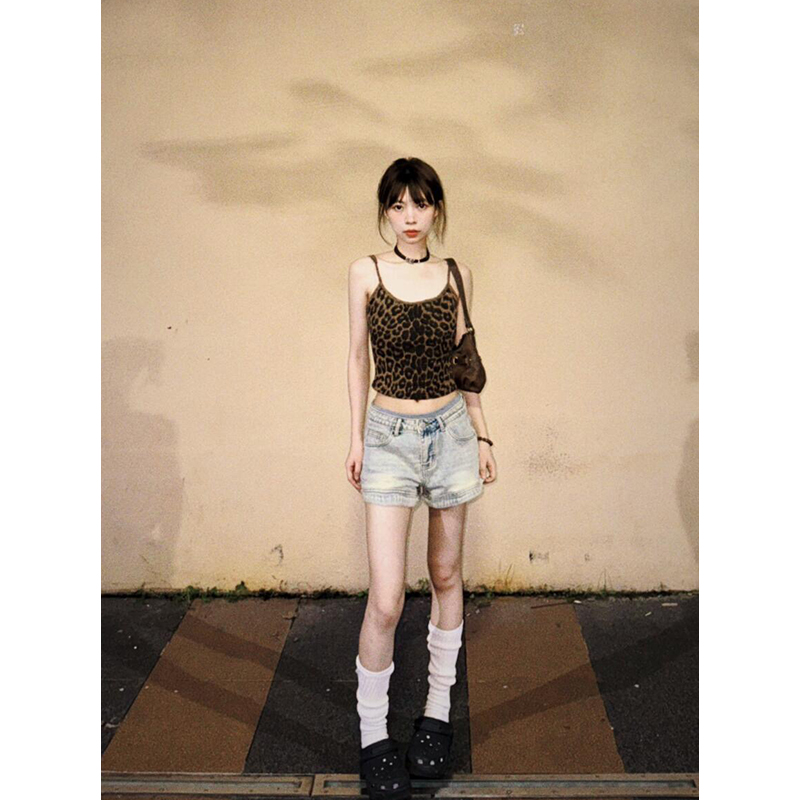 美式内搭豹纹小吊带背心女2024新款夏季外穿无袖短款辣妹性感上衣