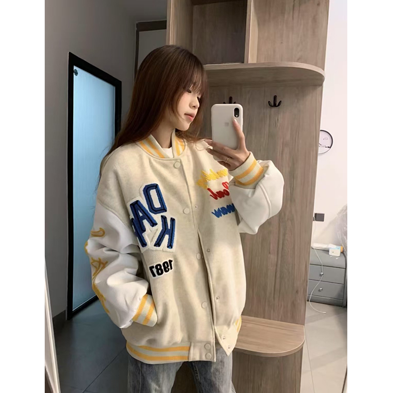 国潮牌字母刺绣夹克棒球服外套女
