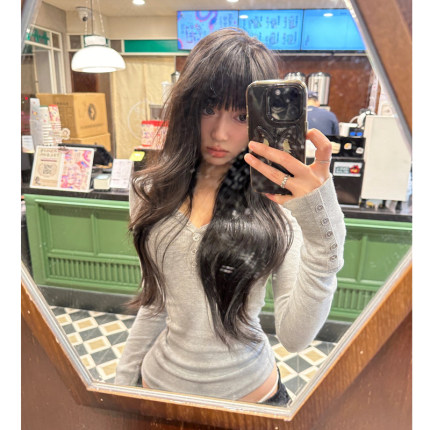 美式V领长袖t恤女2025新款春秋设计感小众甜辣妹修身显瘦短款上衣