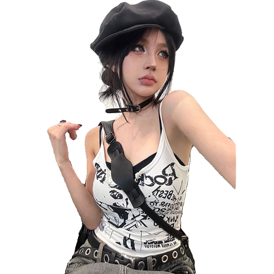 朋克风亚文化白色吊带背心女上衣