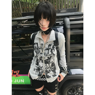 式复古卫衣开衫女早秋新款亚文化