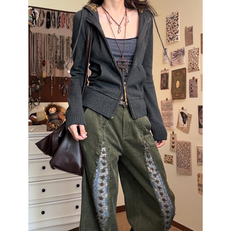 拉链连帽毛衣针织开衫外套女上衣