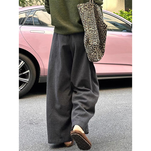 加厚休闲运动卫裤 灰色毛呢阔腿裤 秋冬季 今年流行爆款 子女2025新款