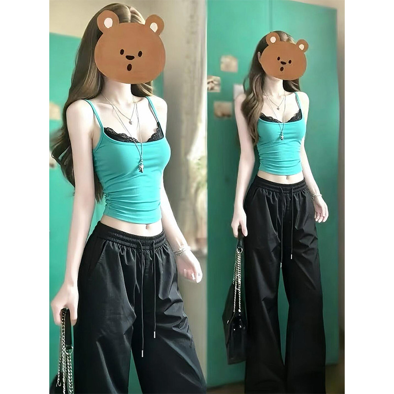 带胸垫蕾丝吊带背心女夏外穿上衣图片