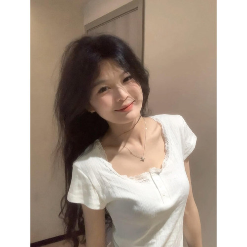 白色蕾丝花边短袖t恤女夏bm上衣