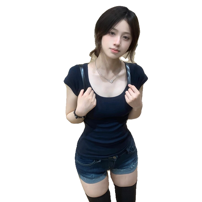 黑色u领正肩纯棉掐腰短袖t恤女夏