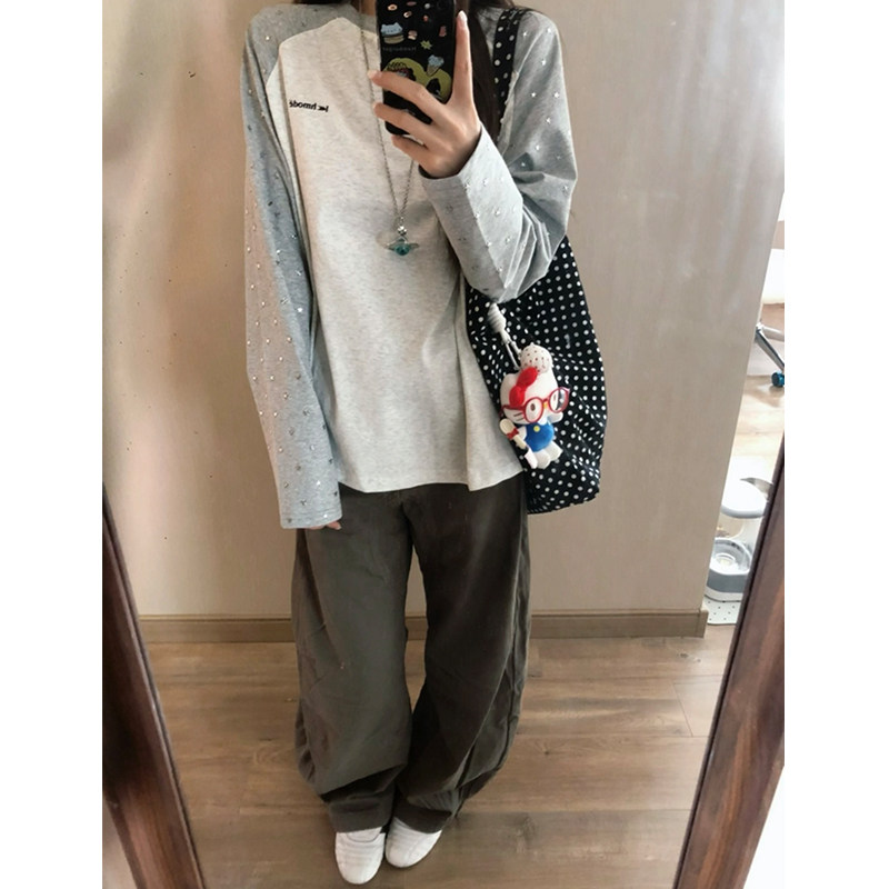 星星撞色插肩长袖t恤女早秋上衣图片
