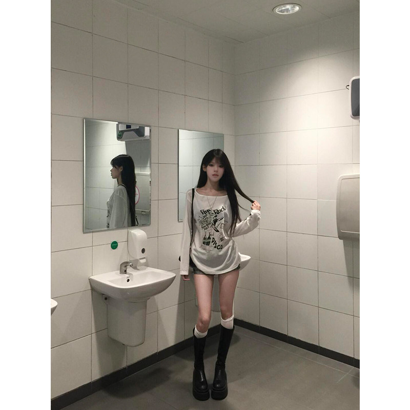 美式斜肩长袖t恤女早秋2026新款chic宽松慵懒风显瘦防晒罩衫上衣