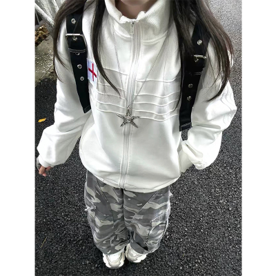 白色立领英格兰刺绣卫衣女款外套