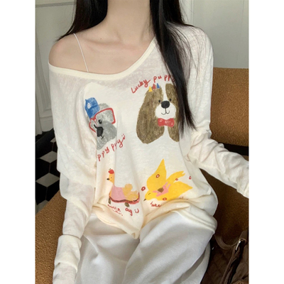 狗狗印花长袖t恤防晒罩衫女上衣