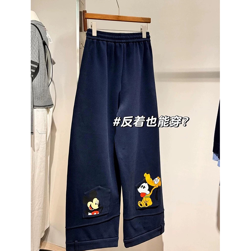 米奇卫裤子女秋冬季宽松bf慵懒风