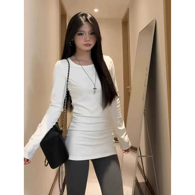 白色中长款打底衫女遮屁股上衣
