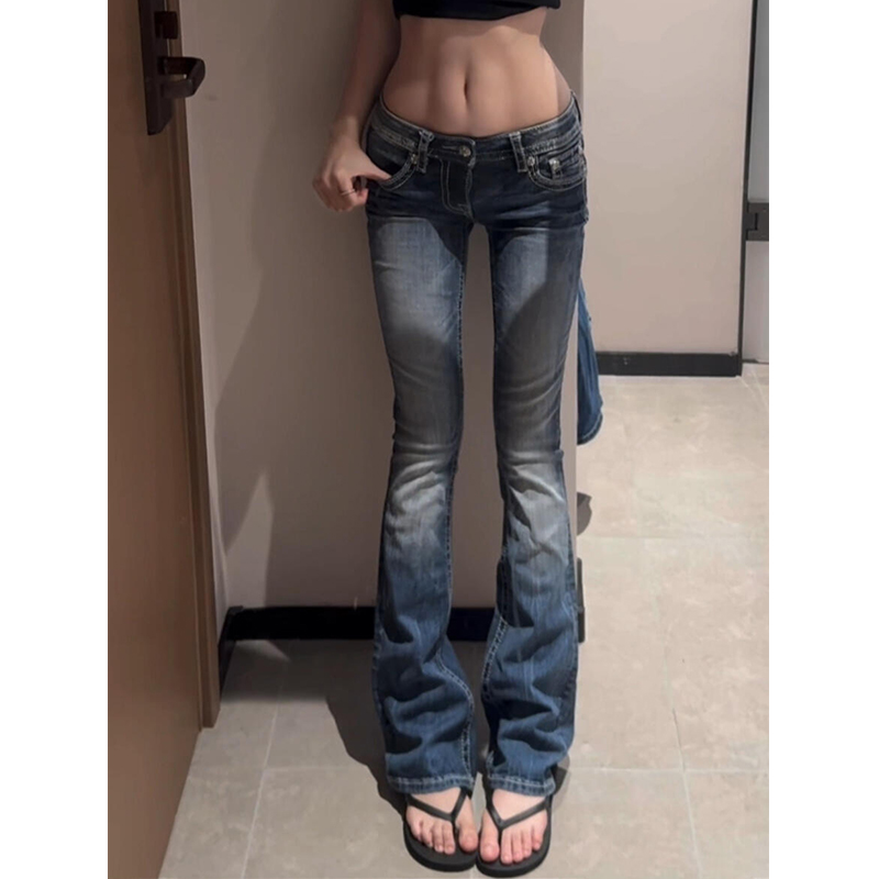 美式辣妹低腰微喇叭牛仔裤女春季