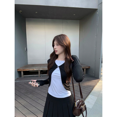 叠穿假两件长袖t恤女设计感上衣