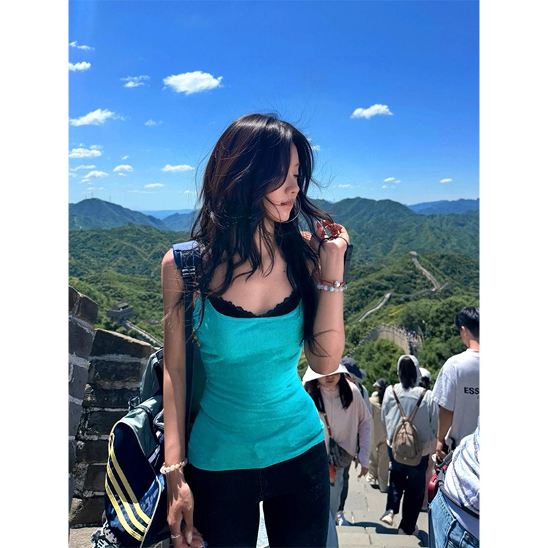 薄荷绿色吊带背心女古早辣妹上衣图片