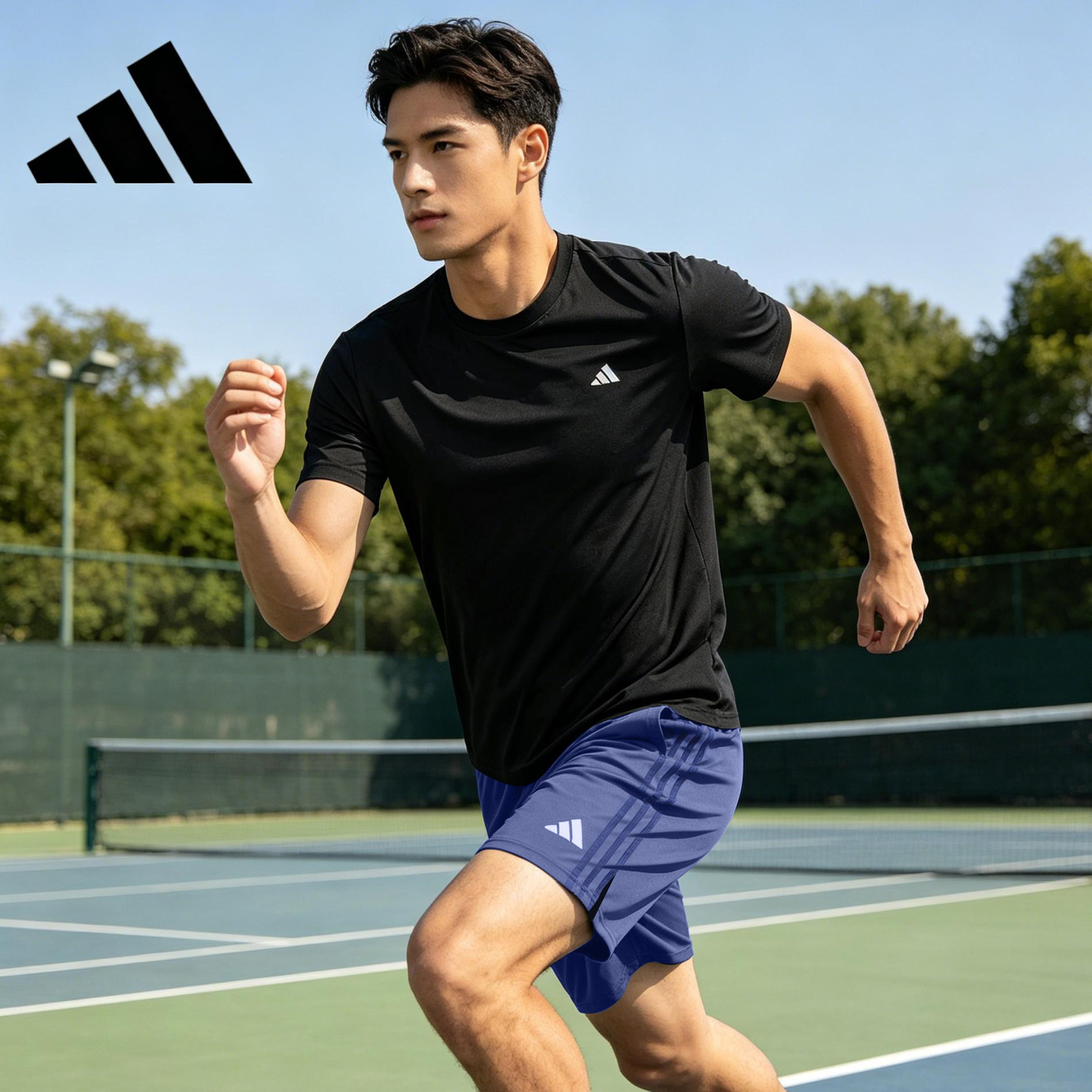 adidas阿迪达斯男款夏速干衣运动套装t恤短袖短裤宽松透气两件套