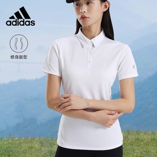 翻领T恤夏季 Adidas阿迪达斯高尔夫女POLO衫 时尚 运动休闲白色短袖