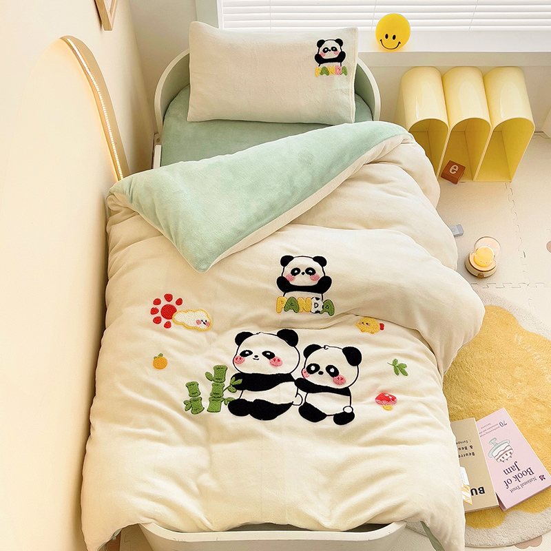 幼儿园被子三件套牛奶绒秋冬季加厚珊瑚绒被褥宝宝婴儿被套六件套