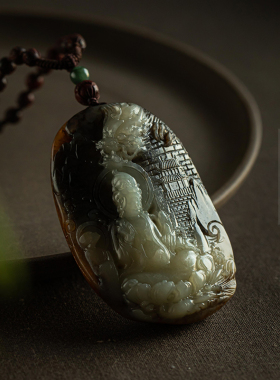 孤品【和田玉.祥龙观音】吊坠玉石玉佩男士高档毛衣项链一物一证
