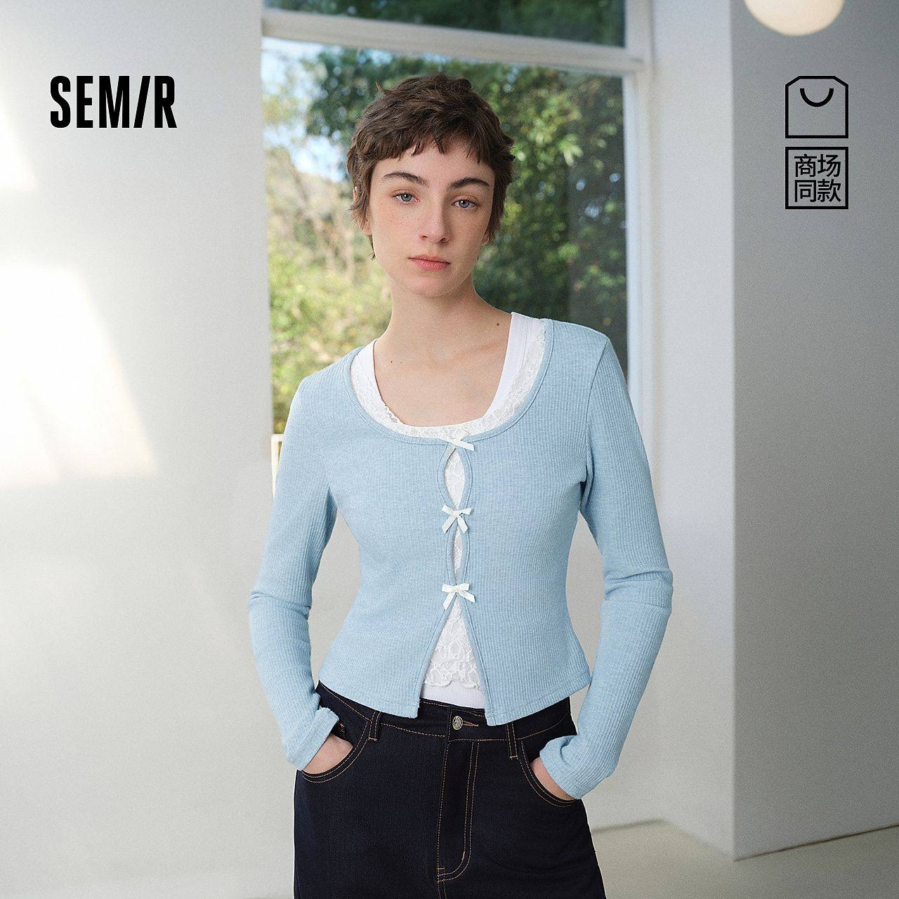 【商场同款】森马长袖T恤女春短款蕾丝2026新款上衣101126101016