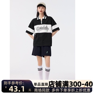 拼色字母学院风夏季 女中长款 商场同款 宽松上衣 森马POLO衫