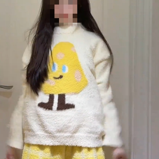 秋冬季中小童套头圆领家居服珊瑚绒儿童睡衣长袖长裤卡通保暖套装