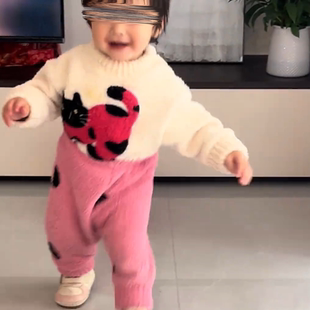 半边绒休闲睡衣女童冬季长袖长裤可爱小猫女孩家居服套装可外穿