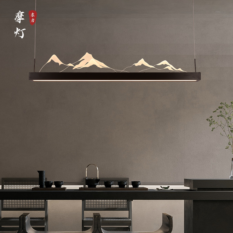 新中式山水餐厅吊灯现代简约客厅灯中国风高端设计师茶室长条灯饰