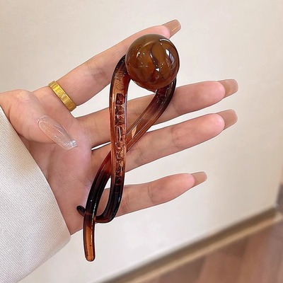 lastkiss复古咖色珍珠一字抓夹