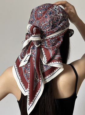 MK&DK.SW 丝巾腰带复古时髦红色腰果花大三角巾女百搭装饰包头巾