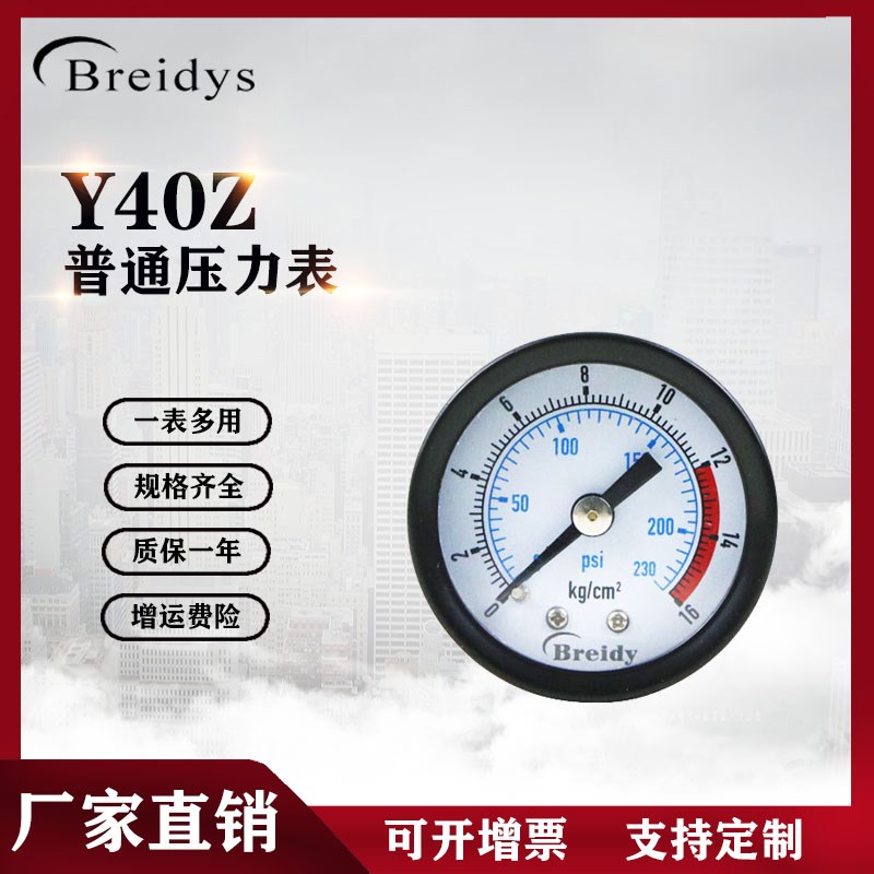 Y40Z压力表轴向压力表气动表水压表10KG/1MPA一分牙1/8  0-1.6mpa