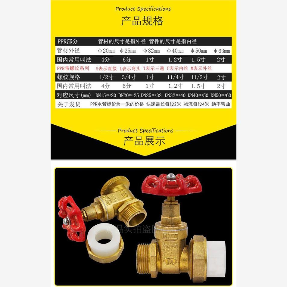 PPR铜闸阀门双头活接铜