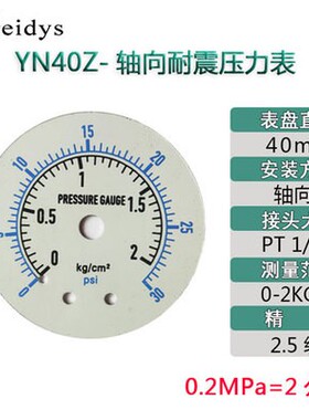 YNBF40Z轴向不锈钢压力表气动压力表液压表水压表0-10KG一分牙1/8