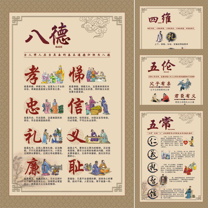 初三教室班级布置装饰文化墙贴五伦五常四维八德中华传统文化走廊