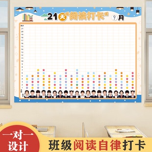 21天阅读打卡表班级文化图书角布置小学生幼儿园每日奖励教室墙贴