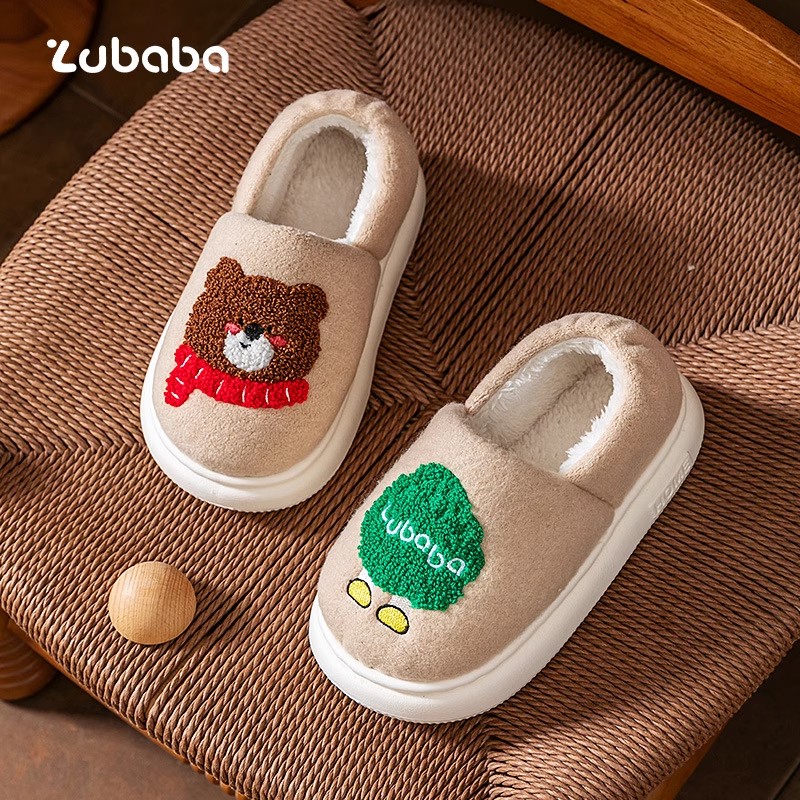 冬季儿童小熊毛绒保暖防滑棉拖鞋
