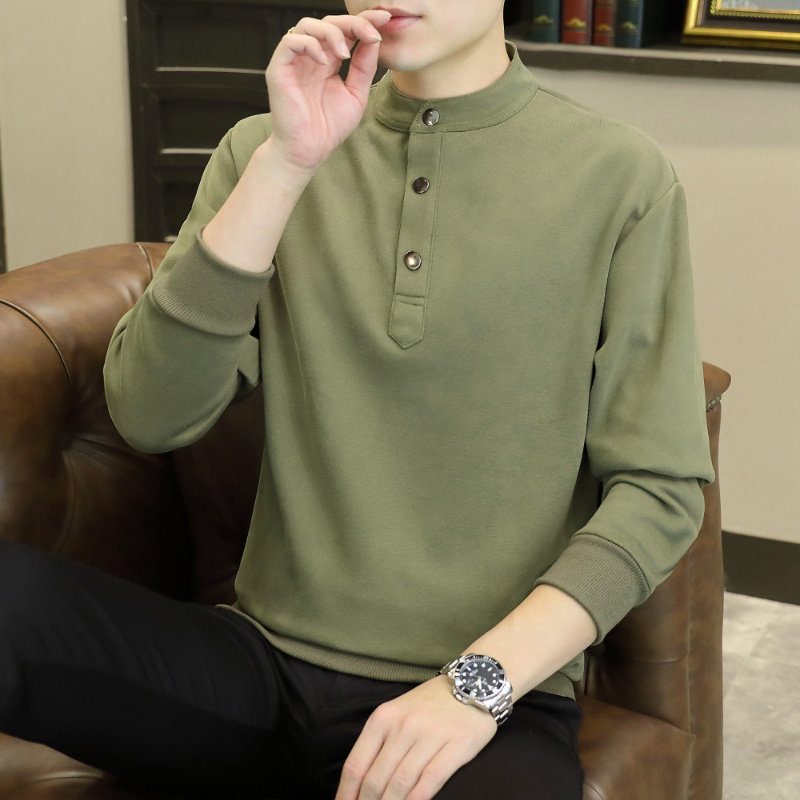 春秋季卫衣男士纯棉立领polo衫加绒加厚长袖t恤内搭保暖打底衫潮