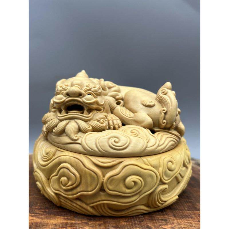 小叶黄杨木雕狐狸九尾狐香炉貔貅香薰炉茶室实木炉盘创意摆件书房