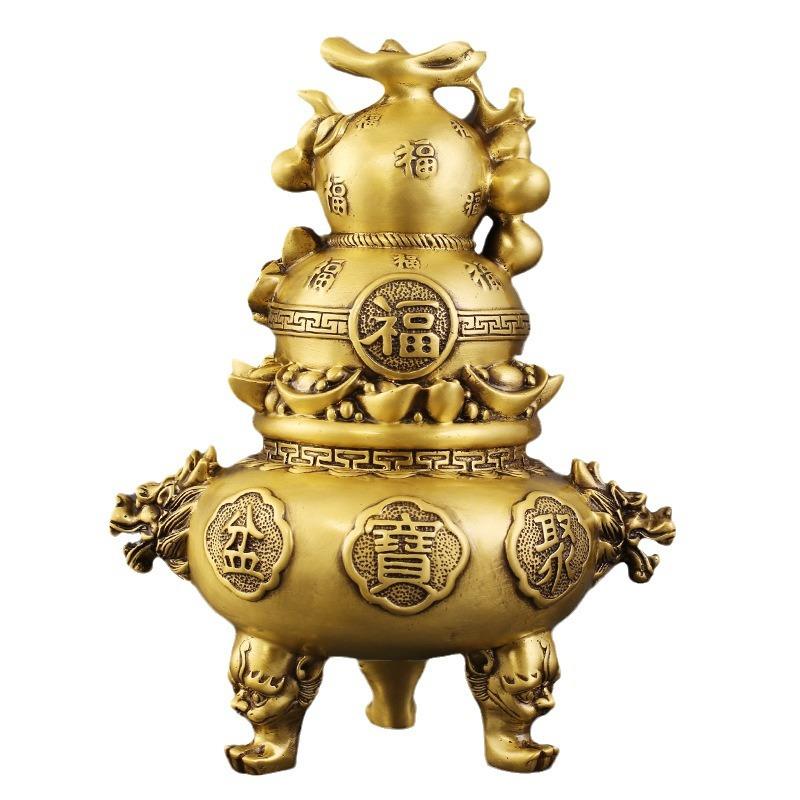 福禄聚宝盆摆件黄铜工艺品厂家直发葫芦铜摆饰客厅家居摆放装饰品