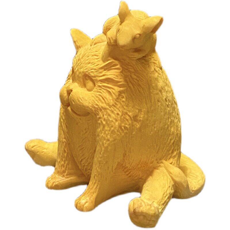 黄杨木雕动物摆件黑猫和老鼠动物茶宠吾皇万睡公仔巴扎万岁龙猫咪