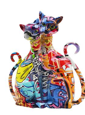 北欧创意涂鸦猫咪新款摆件家居客厅装饰品树脂工艺品软装送礼