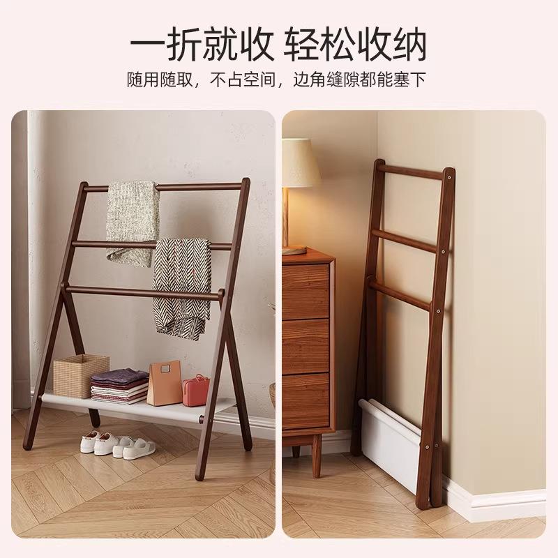 挂衣架落地卧室折叠实木家用衣帽架不占空间床头晚上睡觉放衣服架