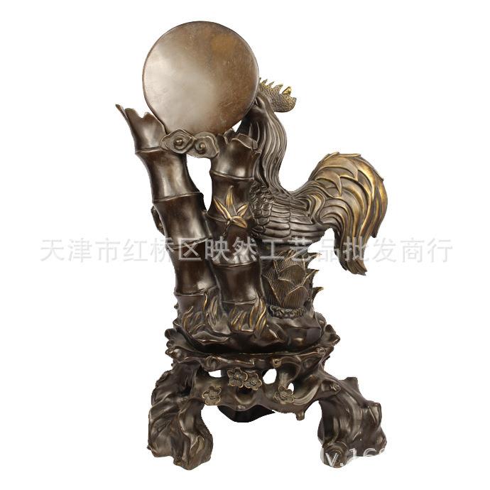 铜鸡竹报平安金鸡报晓工艺品摆件纯铜鸡黄铜鸡