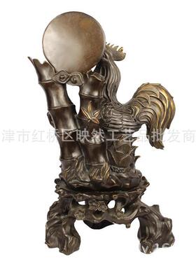 铜鸡竹报平安金鸡报晓工艺品摆件纯铜鸡黄铜鸡