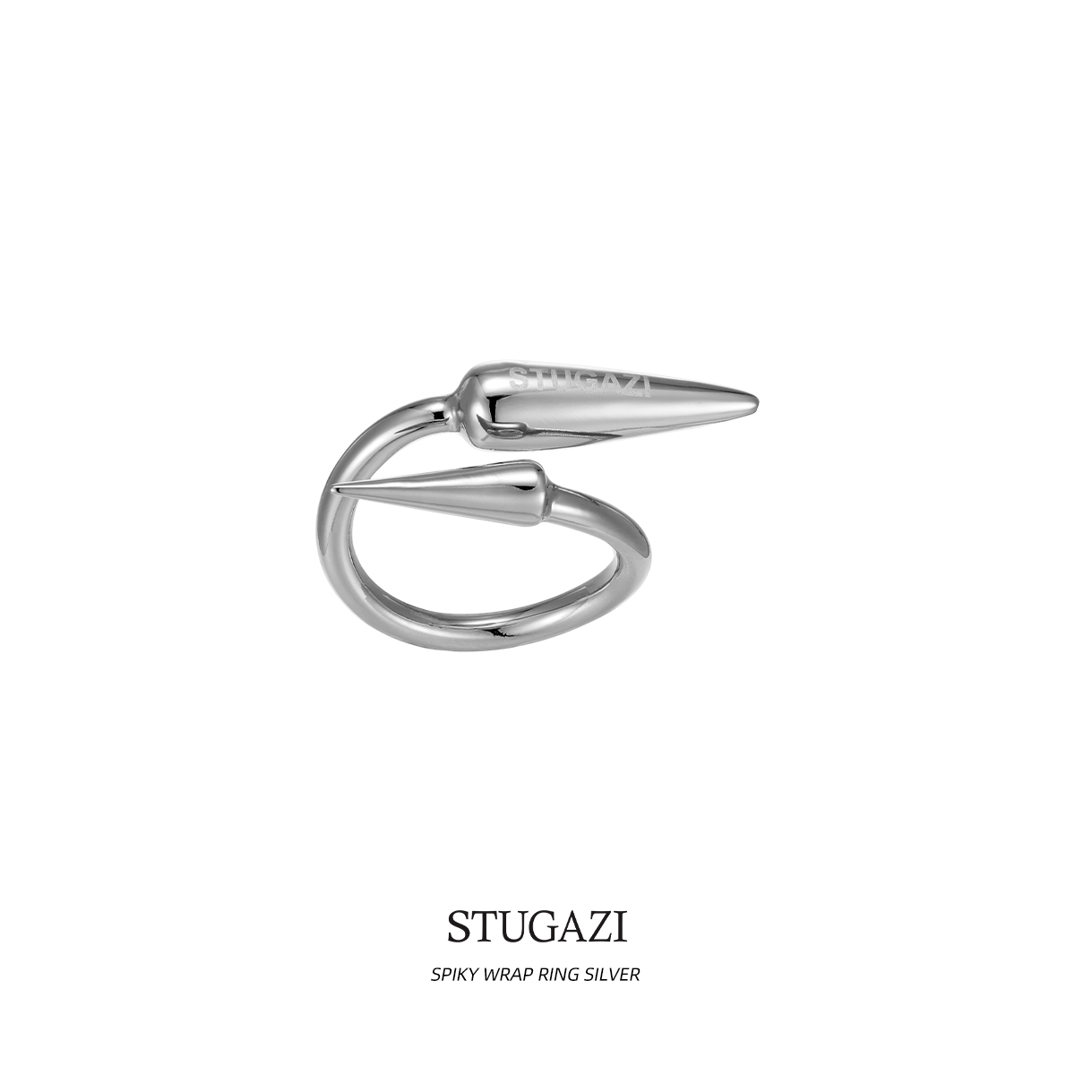 stugazi蛇形尖锥开口戒指