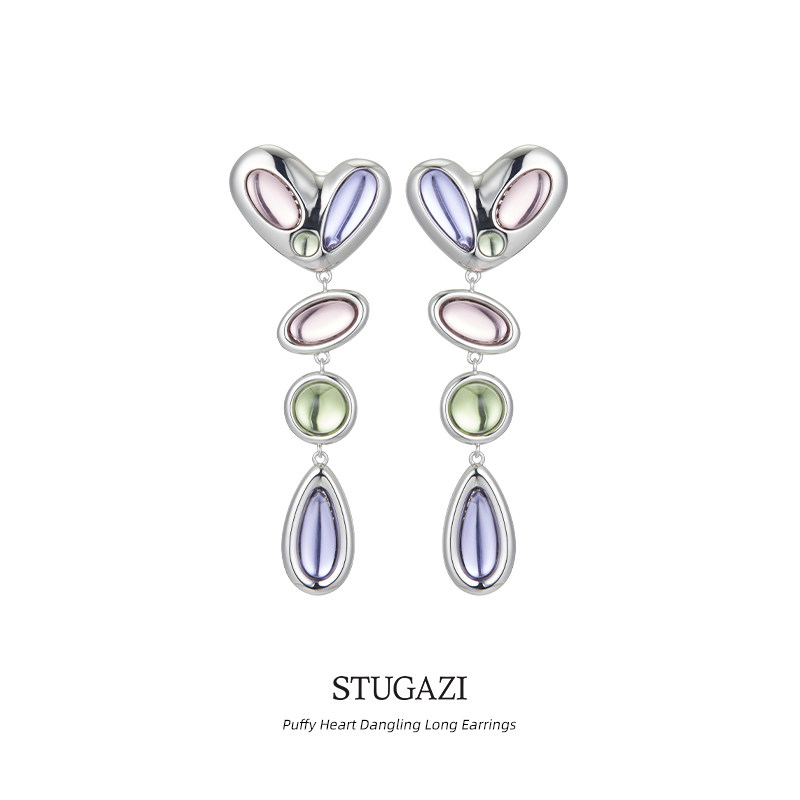 STUGAZIPuffy Heart Dangling Long Earrings浮蝶爱心长耳环