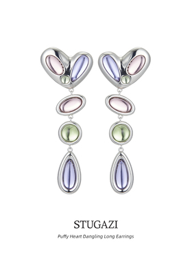 STUGAZIPuffy Heart Dangling Long Earrings浮蝶爱心长耳环