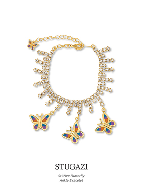 STUGAZI SHINee Butterfly Ankle Bracelet 金色满钻蝴蝶手链原创
