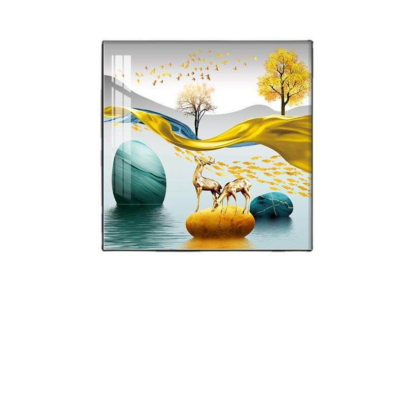 轻奢客厅装饰画单幅现代简约餐厅挂画方的进门玄关墙面壁画鹿